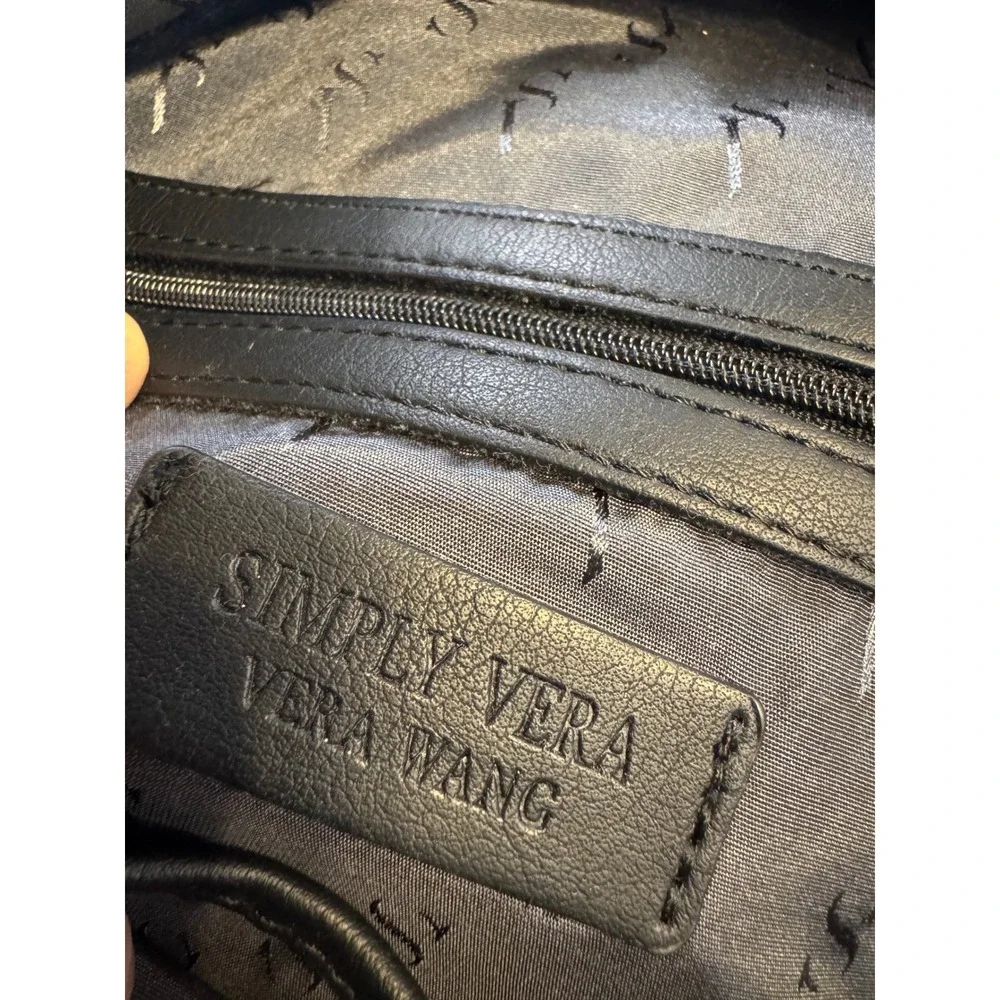 Simply Vera Vera Wang Black Woven Straw Faux Leather Mini Backpack Bag
